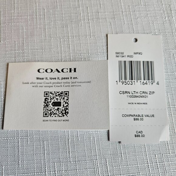 Coach NWT Red Leather Wristlet Gold Tone Hardware Zip Around-Item #718 - Picture 4 of 4